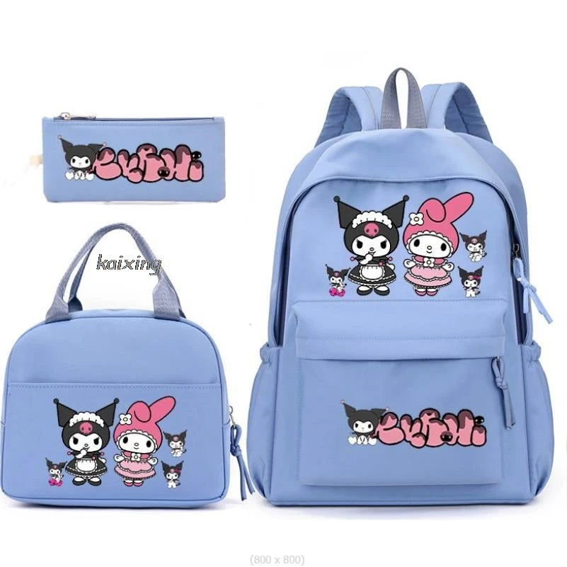 3Pcs/Set Lovely Kuromi Melody Backpacks Lunch Bag Pencil Bag Teen Women Men School Students Backpack Cartoon School Bag Mochila