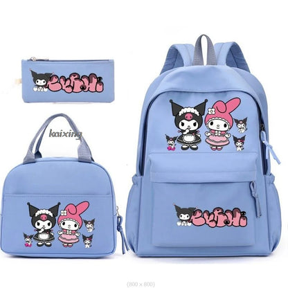 3Pcs/Set Lovely Kuromi Melody Backpacks Lunch Bag Pencil Bag Teen Women Men School Students Backpack Cartoon School Bag Mochila