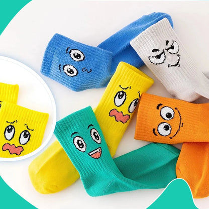 5 Pairs Kids Socks Emoticons Funny Face Pattern Comfortable Breathable Boys Girls Socks