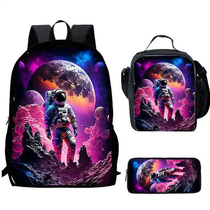 Cartoon Night Sky Child School Backpack With Lunch Bags Pencil Bags For Kindergarten,Best Gift For Boys and Girls