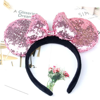 Minnie Mouse Ears Headband Big Size Sequin Bow Women Party Girl Hairband Hot Festival Disney Park Trip DIY Hair Accessories