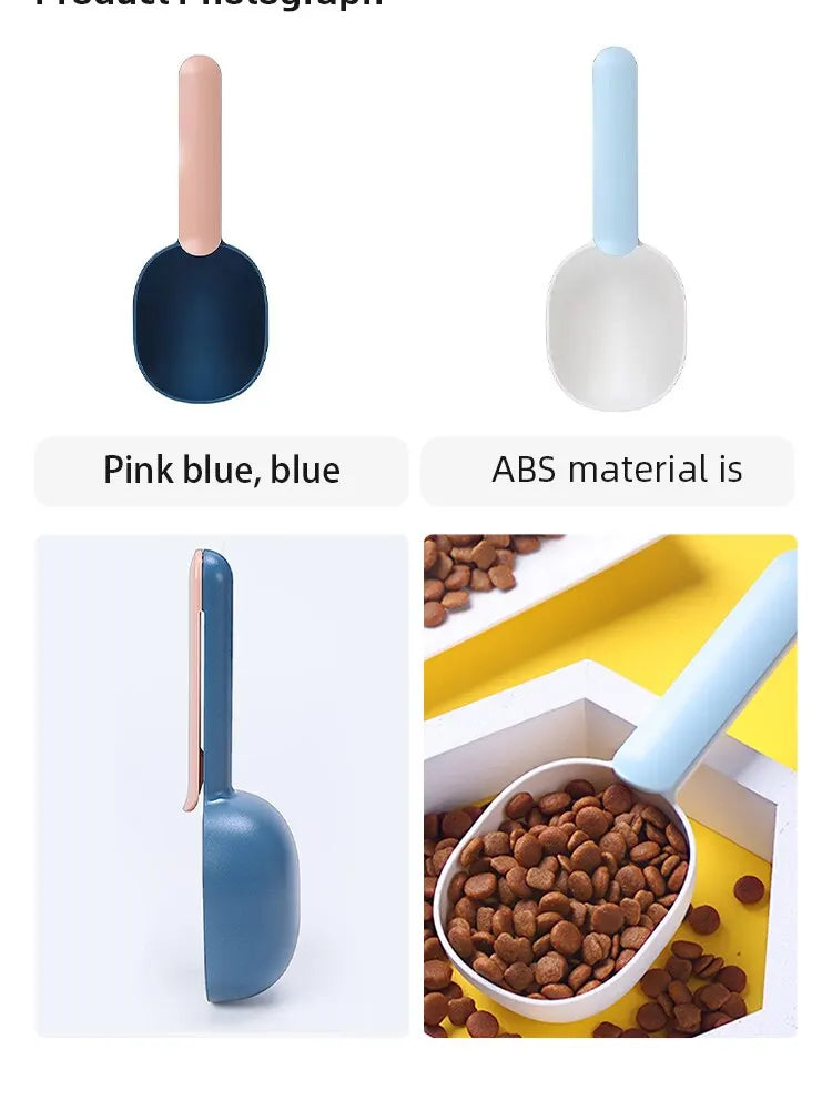 Dog Food Scoop Multifunctional Pet Feeding Spoon with Sealing Clip Grade Plastic Cat Food Dedicated Measuring Spoon