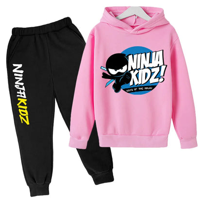 Ninja kidz Boys' Spring and Autumn hoodie and CuHK Children's Ninja Boy cartoon long sleeve top and sports ankle sweatpants suit