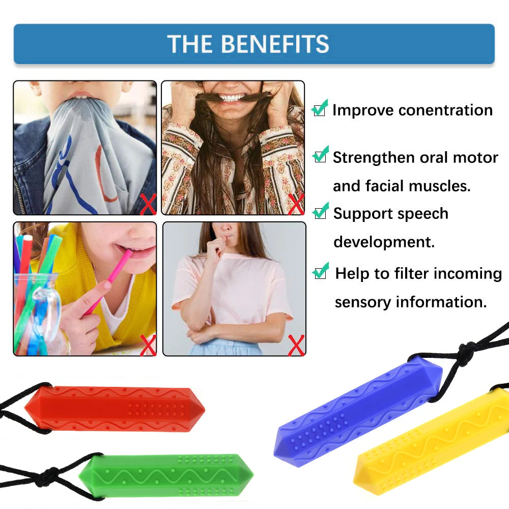 Sensory Chew Necklaces(2 Pack) for Kids with Teething, ADHD, Autism, Biting Needs, Oral Motor Chewy Teether, Chewlery Tool