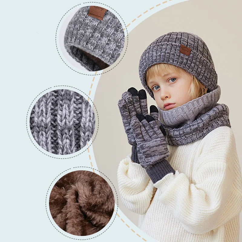 2/3Pcs Kids Winter Hat Scarf Gloves Set Warm Children Beanie Hats Neck Warmer Non Slip Gloves Child Boys Cap Kids Gift 4-10Y