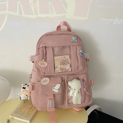 Popular Pink Purple Color Girls High School Student Backpack Bags