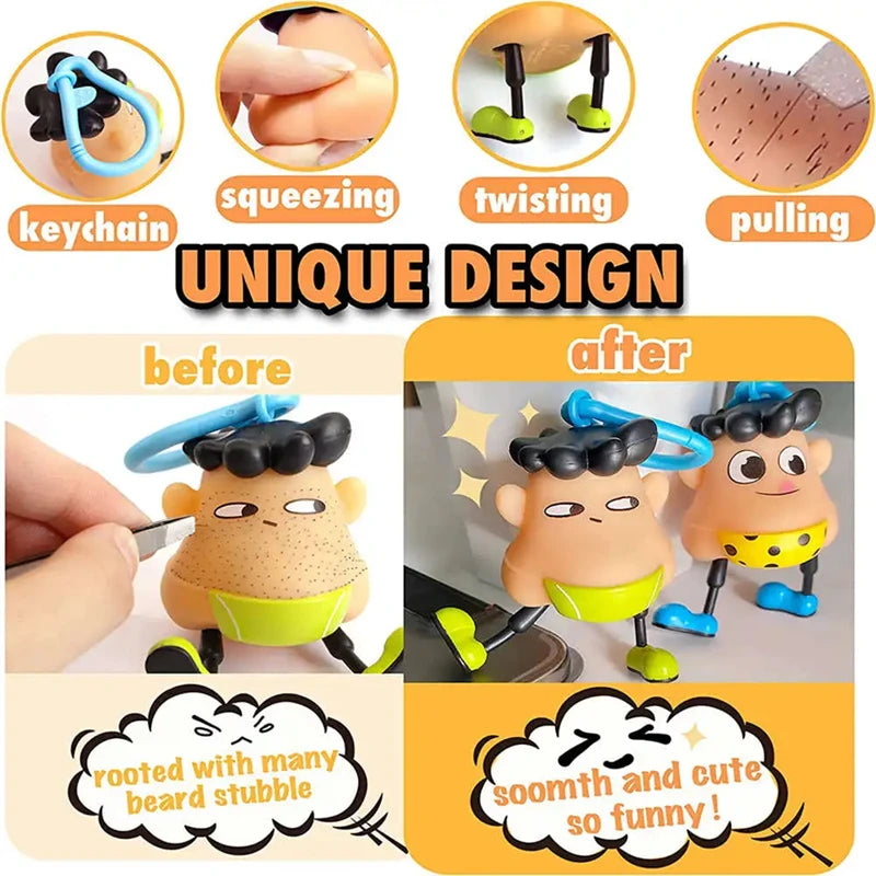 Novelty Plucking Blackhead Fidget Toys Cartoon Pulling Hair Beard Skin Picking Keychain Pimple Anti Stress for Kids Adults Gifts