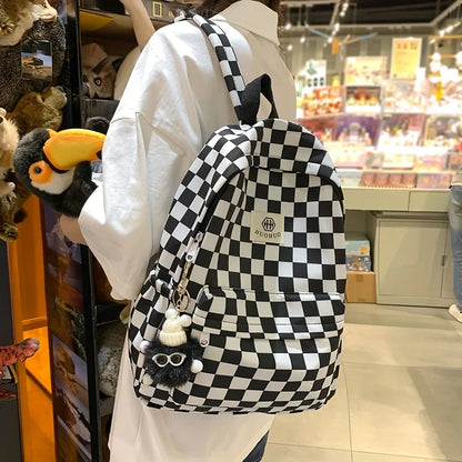 Schoolbags for female junior high school students, high school students, middle school students, ins style girls' backpacks, girls' checkerboard backpacks, five colors optional