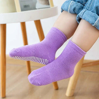 6 Pairs/Lot Spring Autumn Kids Anti-slip Socks Solid Color Soft Breathable Cotton Babys Boat Socks Boys GirlsTrampoline Socks