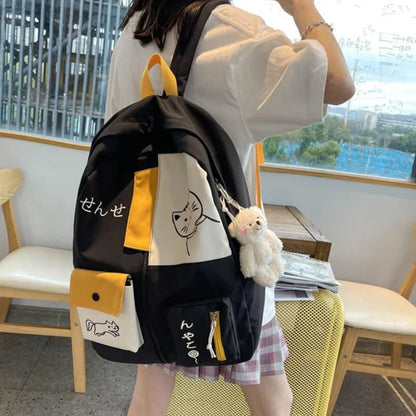 Hundreds of simple junior high school students schoolbag Large capacity primary school students schoolbag cute cat pattern