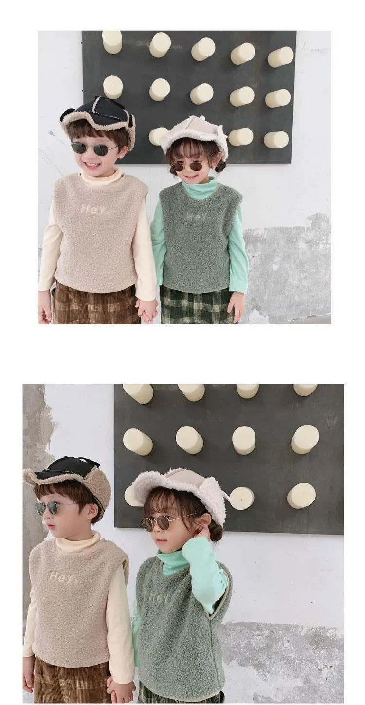 Children's Vest for Autumn and Winter, Outer Wear for Boys and Girls, Fashionable Waistcoat with Plush Fleece Simple Style