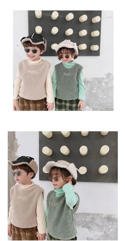 Children's Vest for Autumn and Winter, Outer Wear for Boys and Girls, Fashionable Waistcoat with Plush Fleece Simple Style