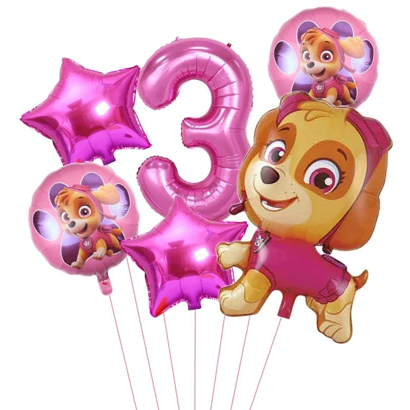 6pcs Cartoon Paw Patrol Theme Foil Balloon Number Balloon Childrens Birthday Party Decoration Baby Gift Party Chase Skye Balloon