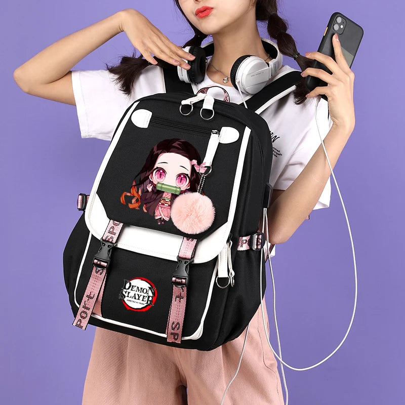 3Pcs/set Anime Kamado Nezuko Demon Slayer Backpacks for Girls School Bag Teenager Student Canvas Laptop Back Pack Women Rucksack