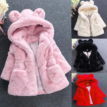 Baby Girls Warm Winter Coats Thick Faux Fur Fashion Kids Hooded Jacket Coat for Girl Outerwear Children Clothing 2 3 4 6 7 Years