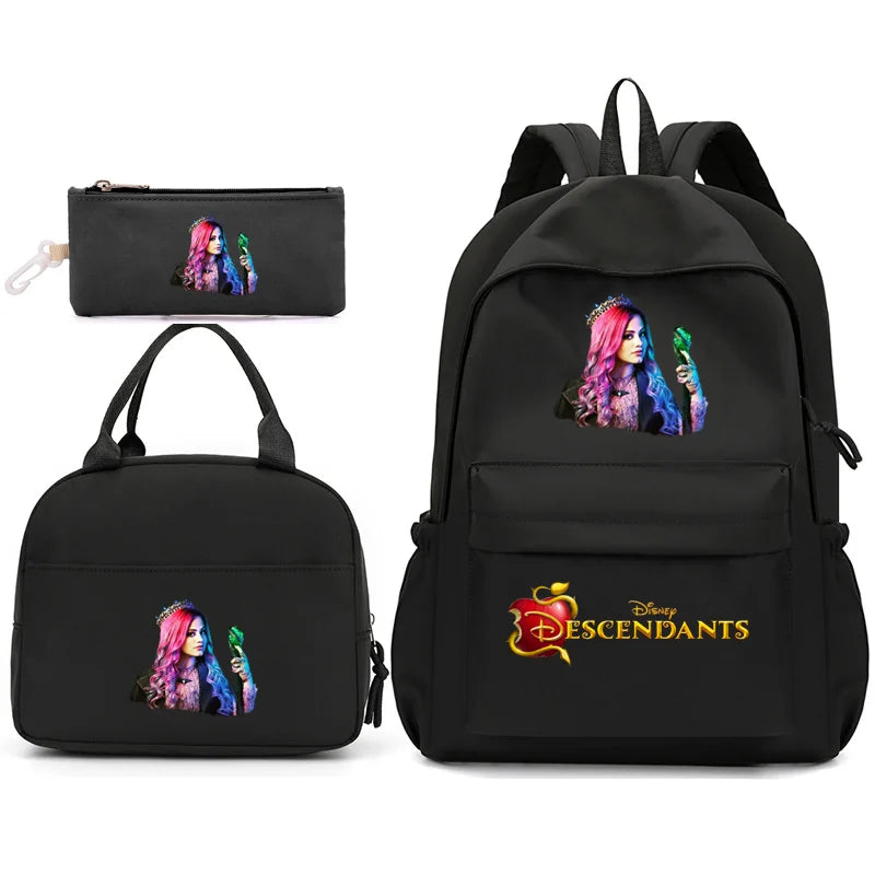 3pcs Disney Descendants Backpack with Lunch Bag for Women Student Teenagers School Bags Comfortable Travel Sets