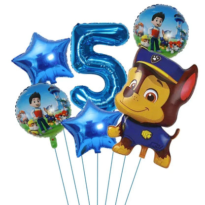 6pcs Cartoon Paw Patrol Theme Foil Balloon Number Balloon Childrens Birthday Party Decoration Baby Gift Party Chase Skye Balloon