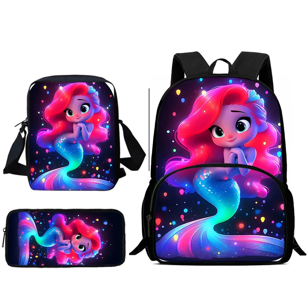 3Pcs Set Cute Princess Ariel Child Backpacks Shoulder Bag Pencil Case Pupil Large Capacity School Bags for Boys Girls Best Gift