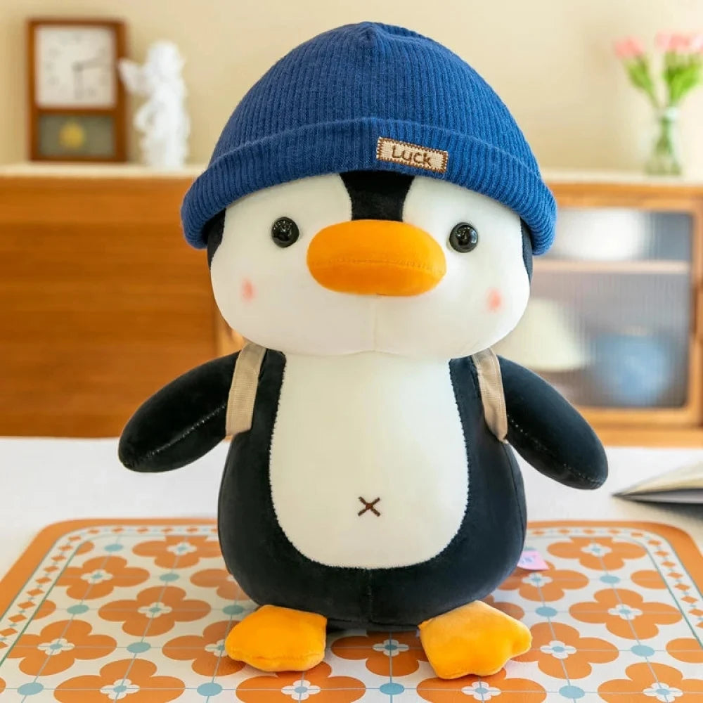 Backpack Little Penguin Doll Plush Toys Wearing Hat Penguin Comfort Sleep Companion Throw Pillow Birthday Gift