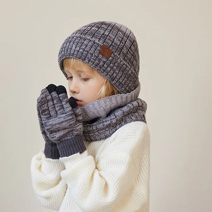 2/3Pcs Kids Winter Hat Scarf Gloves Set Warm Children Beanie Hats Neck Warmer Non Slip Gloves Child Boys Cap Kids Gift 4-10Y