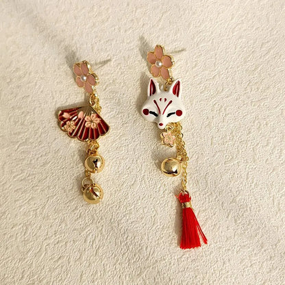 Women Eleagnt Chinese Flower Tassel Pendent Stud Earrings Cute Animal Dangle Drop Earrings Temperament Japanese Sakura Earrings