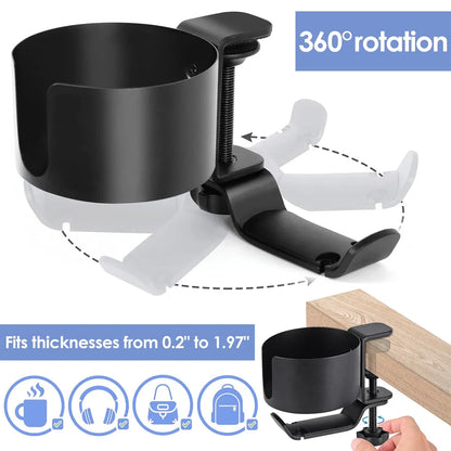 2 in 1 360° Rotation Headphone Holder With Cup Rack Adjustable Under Desk Clamp Table Side Drink Hanger for Home Offices NEW2024