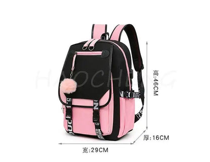 Lovely Kuromi Melody Backpacks USB Cartoon Purple Printed Boy Girls School Bag Students Bookbag Teens Women Mochila Escolar Niña