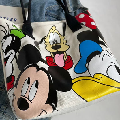 Disney Donald Duck Large Capacity Women's Shoulder Bag Stitch Canvas Bag Women's Simple Student Handbag School Bag