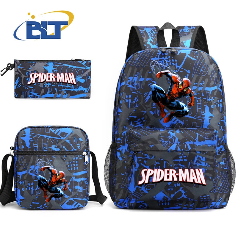 Spiderman printed student school bag set youth backpack shoulder bag pencil case 3-piece set kids gift for boys