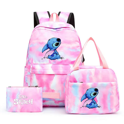 3pcs Disney Lilo Stitch Colorful Backpack with Lunch Bag Rucksack Casual School Bags for Boys Girls Women Student Teenagers Sets