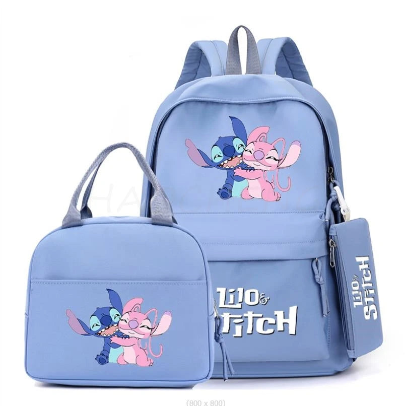 3Pcs/set Disney Lilo Stitch Colorful Backpack With Lunch Bag for Girl Boy Student Teenager Rucksack Women Casual School Bags Set