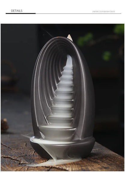 Ceramic Backflow Incense Burners Smoke Waterfall Fountain Meditation Aromatherapy Reflux Incense Holder Buddha Home Zen Decor