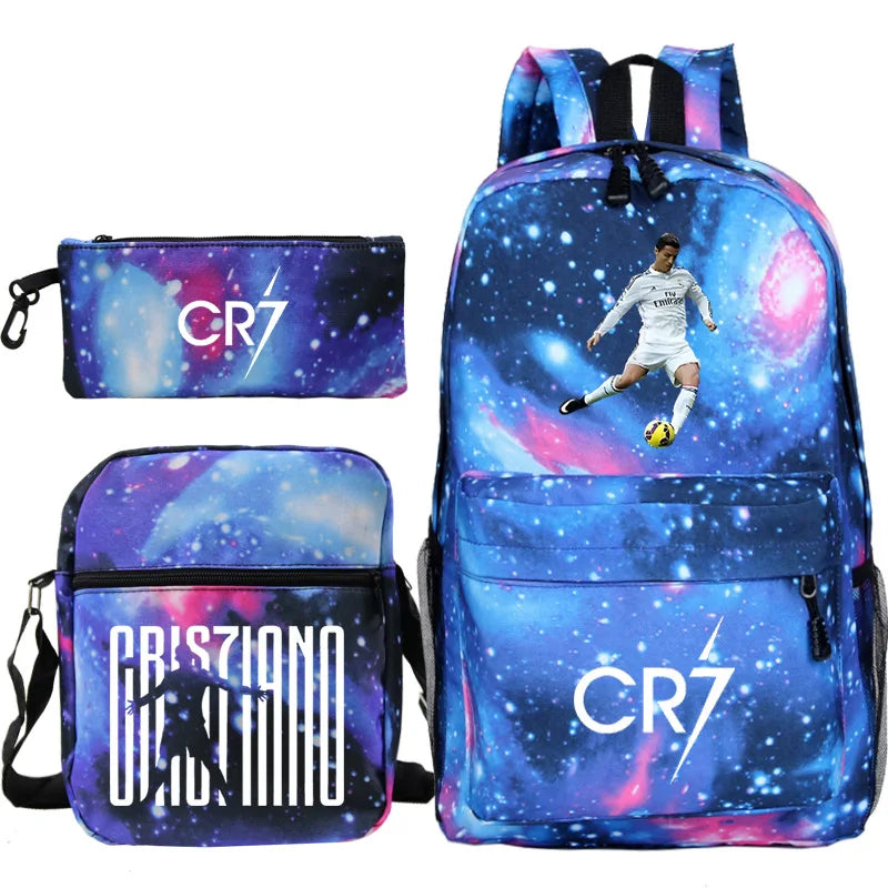 New 3pcs CR7 Backpacks Simple Style Lightweight Boys Girls School Bags Capacity Teens Laptop Backpack Women Men Travel Mochilas