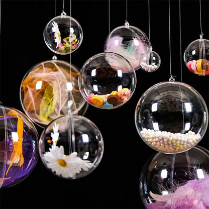 1/12Pcs DIY Hollow Balls Christmas Plastic Transparent Fillable Bauble Xmas Tree Hanging Ornaments Home Party Gifts Box Decor