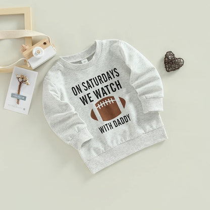 2022-09-02 Lioraitiin 0-6Years Toddler Kids Girl Boy Sweatshirt Ball Season Daddy Mommy Letters Football Print Pullover Tops