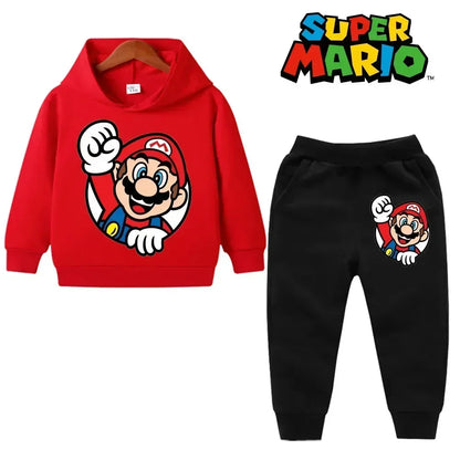 Super Mario Kids Tracksuit, casual sweatshirt with hood and pants, 2 sets, 5th birthday gift