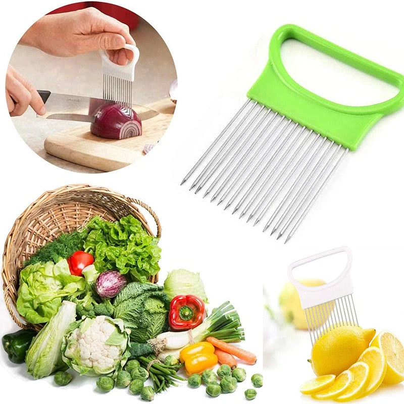 Stainless Steel Onion Holder Slicer Prongs Cutter Chopper Vegetable and Meat Cutter Holder Comb Kitchen Gadget Accessories