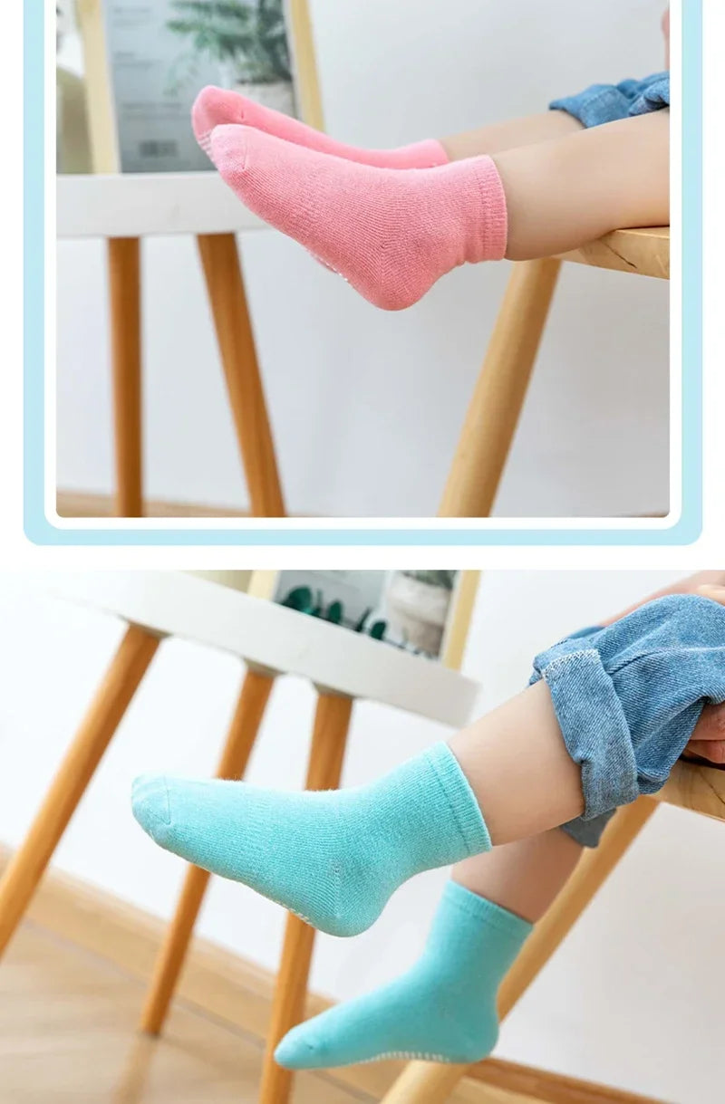 6 Pairs/Lot Spring Autumn Kids Anti-slip Socks Solid Color Soft Breathable Cotton Babys Boat Socks Boys GirlsTrampoline Socks