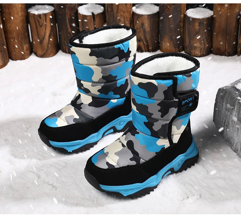 2024 Winter Children Shoes Plush Waterproof Fabric Non-Slip Girl Shoes Rubber Sole Snow Boots Fashion Warm Outdoor Boots