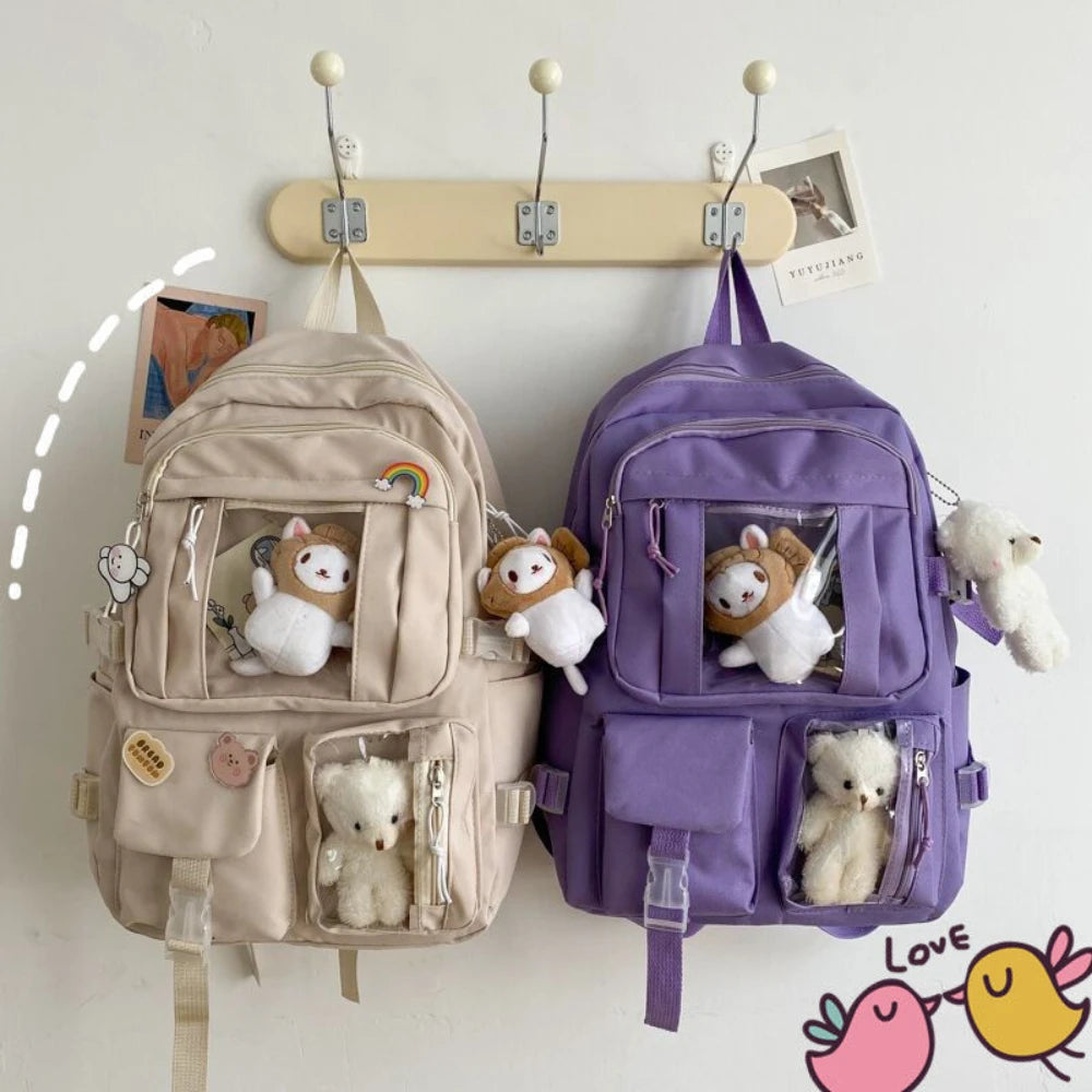 Girls High School Student Backpack Bags Backpack with Pin and Pendant,Cute Aesthetic Backpack ,Outdoor Sports Leisure Bag