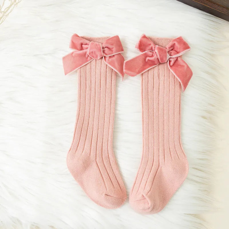 Autumn Winter Baby Girls Bowknot Knee High Socks Toddler Tube Princess Sock For Kids Knitted Socken Leg Warmer 0-8Years