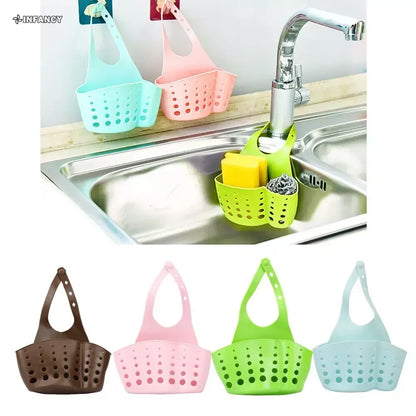 Kitchen Sink Drain Basket Faucet Hanging Bag Soap Sponge Holder Adjustable Silicone Drain Basket Kitchen Storage Accessories