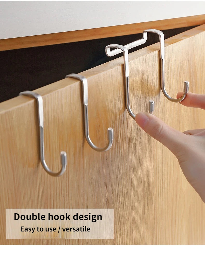 304 Stainless Steel Hook Free Punching Double  S-Shape Hook Kitchen Bathroom Cabinet Door Back Type Coat Towel Storage Hanger