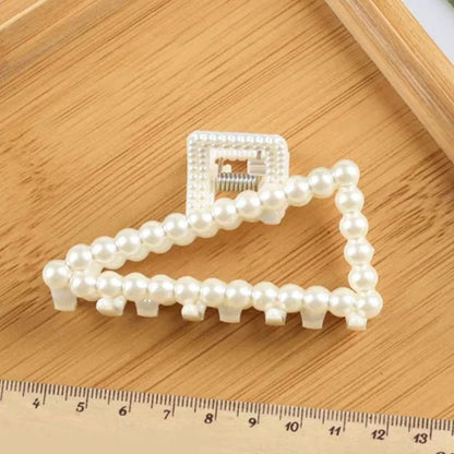 Elegant Pearls Beads Hairpin for Women Fashion Geometric Hair Claw Barrettes Headwear Horsetail Hair Clips Hair Crab Accessories