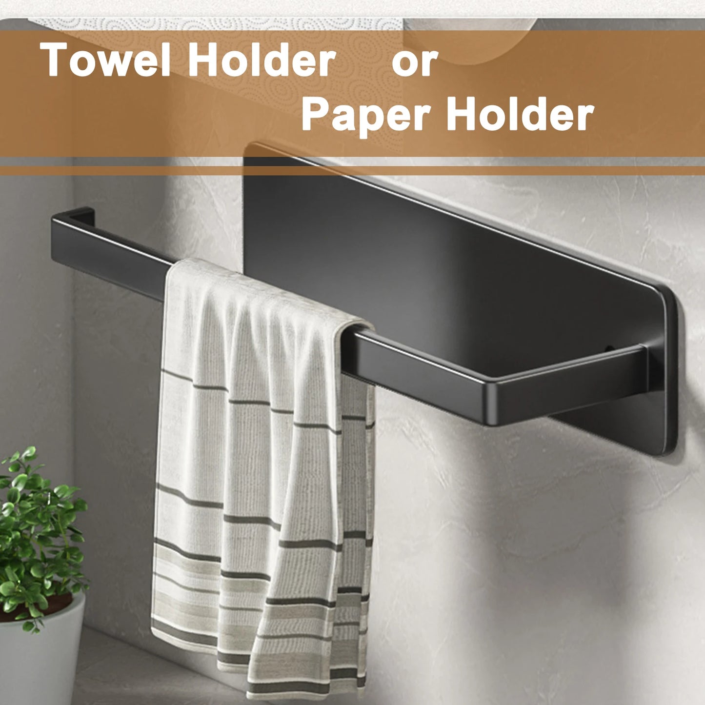 Paper Towel Holder Self Adhesive Toilet Roll Paper Holder No Punching Kitchen Bathroom Lengthen Storage Rack Grey Black White