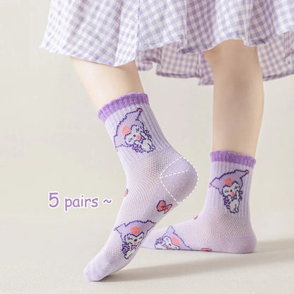 5 pairs of children's socks Girls' socks Cute all-match style CuHK children's mid-tube socks Student sports socks Breathable and