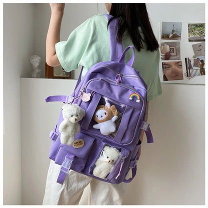 Girls High School Student Backpack Bags Backpack with Pin and Pendant,Cute Aesthetic Backpack ,Outdoor Sports Leisure Bag