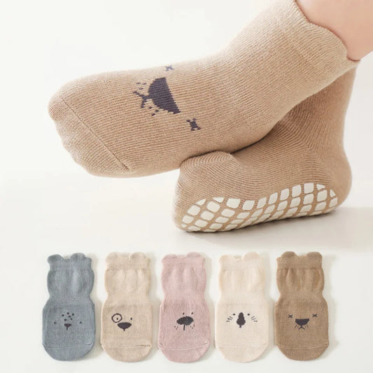 3/5 Pairs Baby Adorable Animals Pattern Non Slip Floor Socks, Breathable Casual Socks For Boys and Girls Kids Indoor Activities