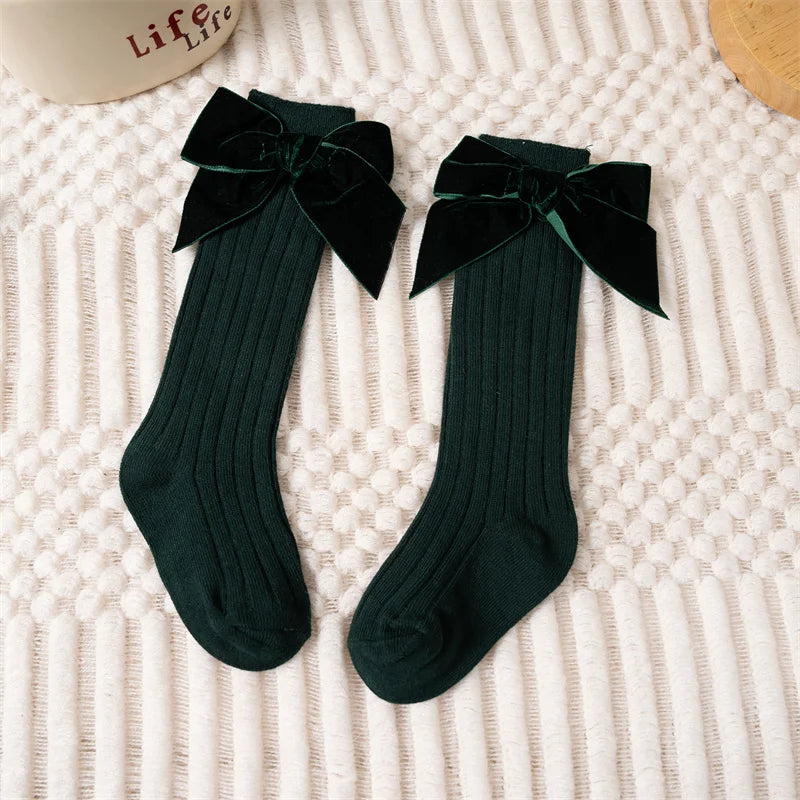 Baby Girls Knee High Socks Autumn Winter Kids Big Bow Long Soft Cute Christmas Sock Cotton Red Children Socken For 0-8 Years