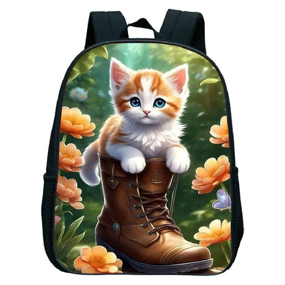 Cute Cat Print Backpack For Preschool Children Kitten Pattern School Bags Lightweight Boys Girls Kindergarten Backpack Kids Gifs